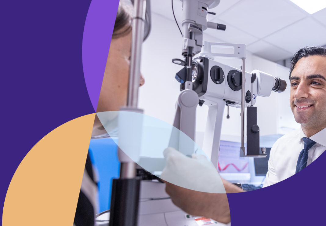 Eye examination with consultant and patient