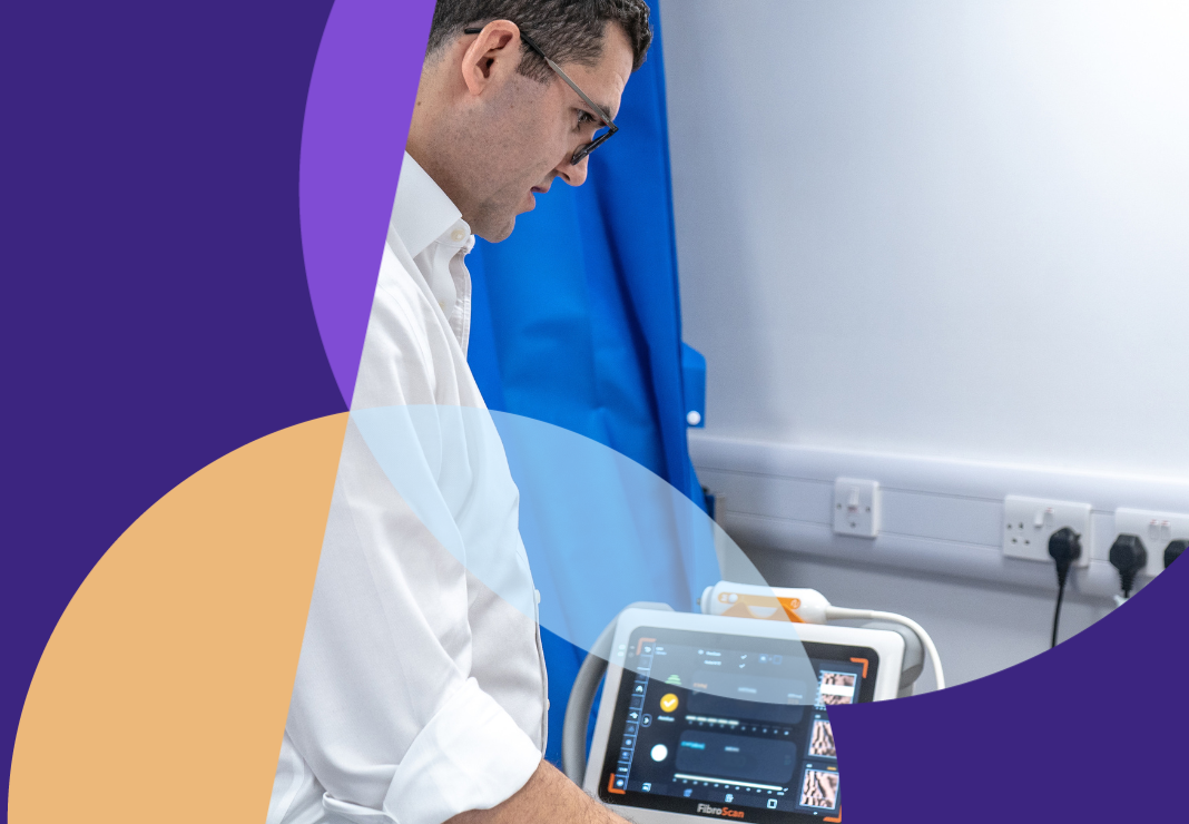 Luke Tyson examining patient for fatty liver disease